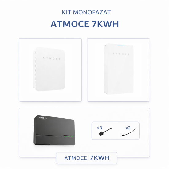 Kit Acumulator ATMOCE MS-7K-U, Backup Monofazat ATMOCE MU100-S si Kit ATMOCE MA-ESSKits-S Kit ESS Monofazat cu Gateway MG100 și CT 80A, 7 KwH