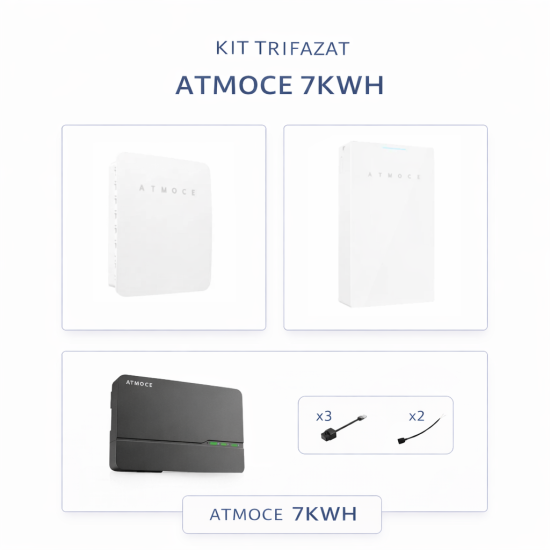 Kit Acumulator ATMOCE MS-7K-U, Backup Trifazat ATMOCE MU100-T si Kit ATMOCE MA-ESSKits-T Kit ESS Trifazat cu Gateway MG100 și CT 80A, 7 KwH