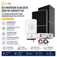 Kit Invertor 5 KW DEYE SUN-5K-SG03LP1-EU, 10 x Panou fotovoltaic 510W Canadian Solar CS6.2-54TM-510, Acumulator Optional