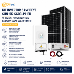 Kit Invertor 5 KW DEYE SUN-5K-SG03LP1-EU, 10 x Panou fotovoltaic 510W Canadian Solar CS6.2-54TM-510, Acumulator Optional Kit Invertor 5 KW DEYE SUN-5K-SG03LP1-EU, 10 x Panou fotovoltaic 510W Canadian Solar CS6.2-54TM-510, Acumulator Optional