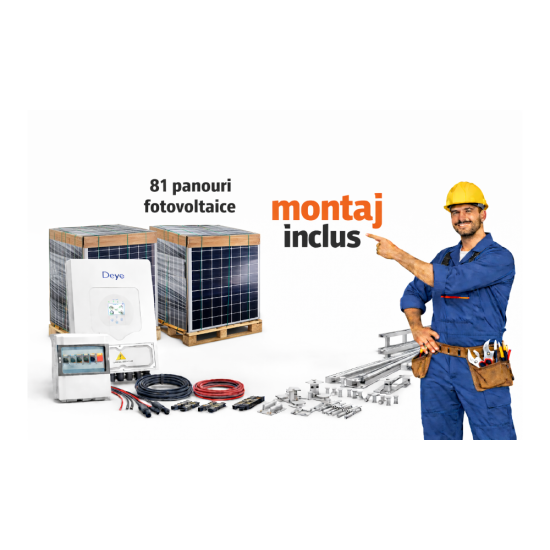 Sistem fotovoltaic 50kW trifazat cu montaj inclus – invertor hibrid DEYE (fără stocare) Sistem fotovoltaic 50kW trifazat cu montaj inclus – invertor hibrid DEYE (fără stocare)