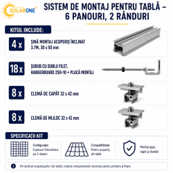 Sistem de montaj pentru TABLĂ cu 6 panouri fotovoltaice pe 2 rânduri