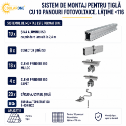 Sistem de montaj pentru ȚIGLĂ cu 10 panouri fotovoltaice, lățime <116 cm Sistem de montaj pentru ȚIGLĂ cu 10 panouri fotovoltaice, lățime <116 cm