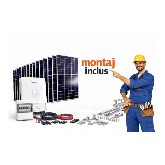 Sistem fotovoltaic 10kW trifazat cu montaj inclus – invertor hibrid DEYE (fără stocare) Sistem fotovoltaic 10kW trifazat cu montaj inclus – invertor hibrid DEYE (fără stocare)
