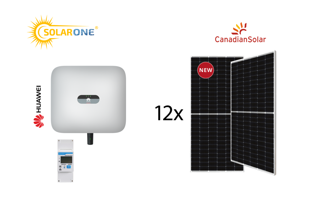 Kit sistem fotovoltaic 5 kW hibrid monofazat, invertor Huawei si 12 ...